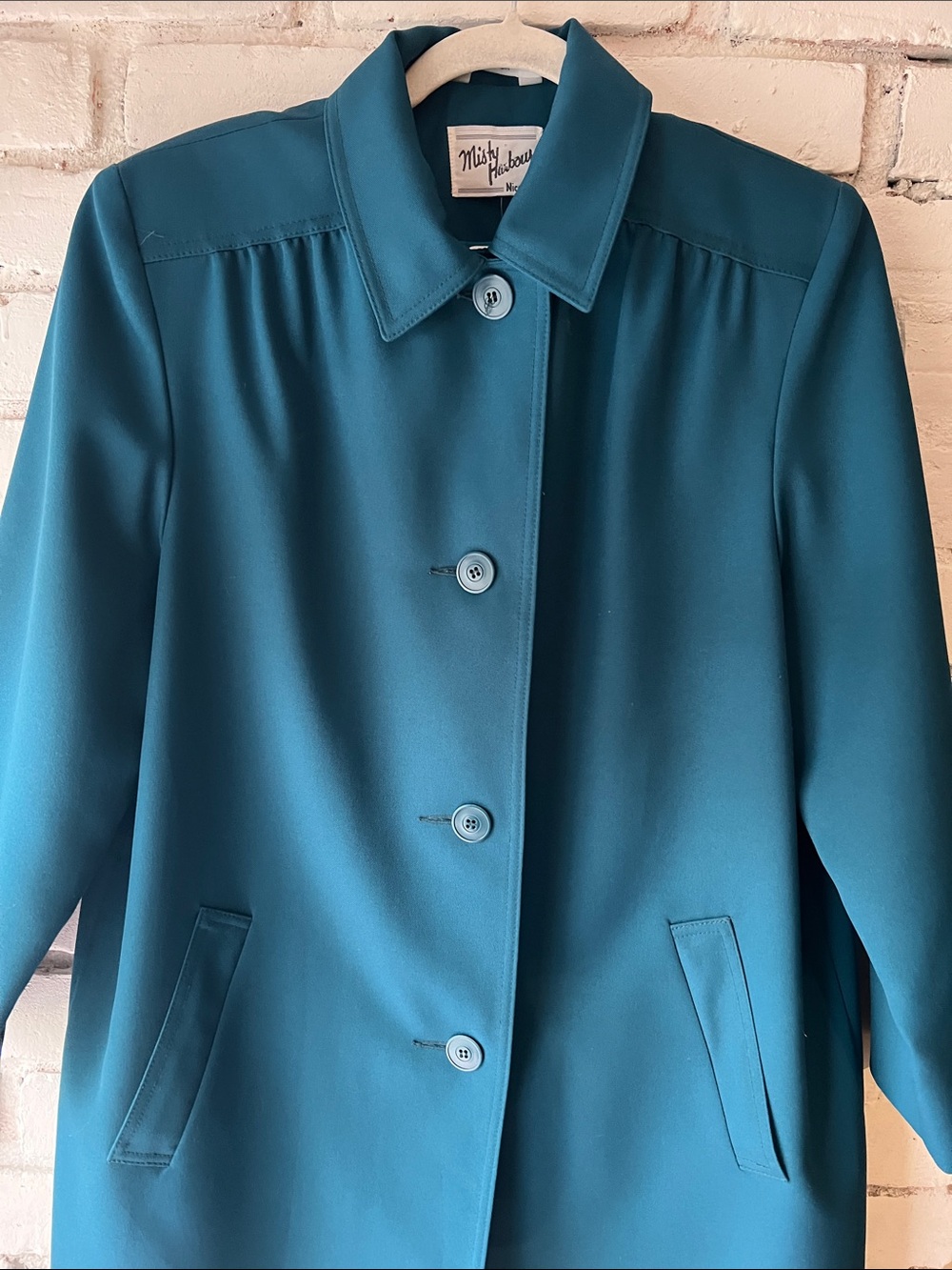 Vintage Teal Trench Coat with Button Front misty harbour crepe coat - Picture 4 of 5